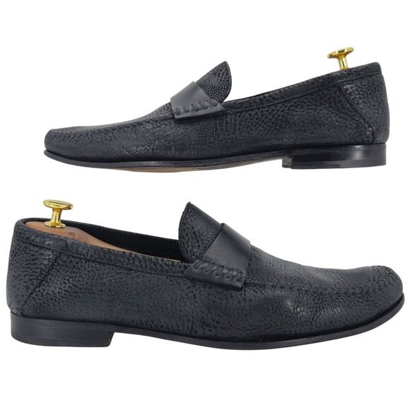 Santoni Italy Soft Black Deerskin Mens size 10.5 Paine Strap Loafers Dress Shoes - Picture 4 of 11